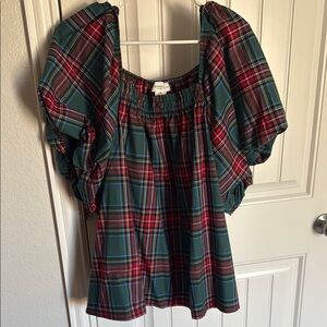 Plaid Puff Sleeve Women's Top size 1X